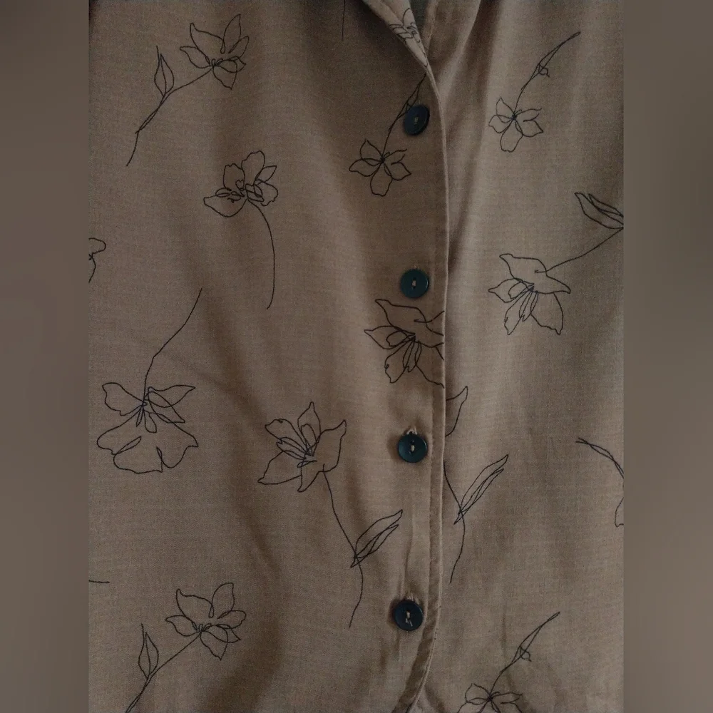 Lotus & Lavender Blouse Shirt Brown Black Floral Flowers Print Short Sleeve L - Picture 2 of 6